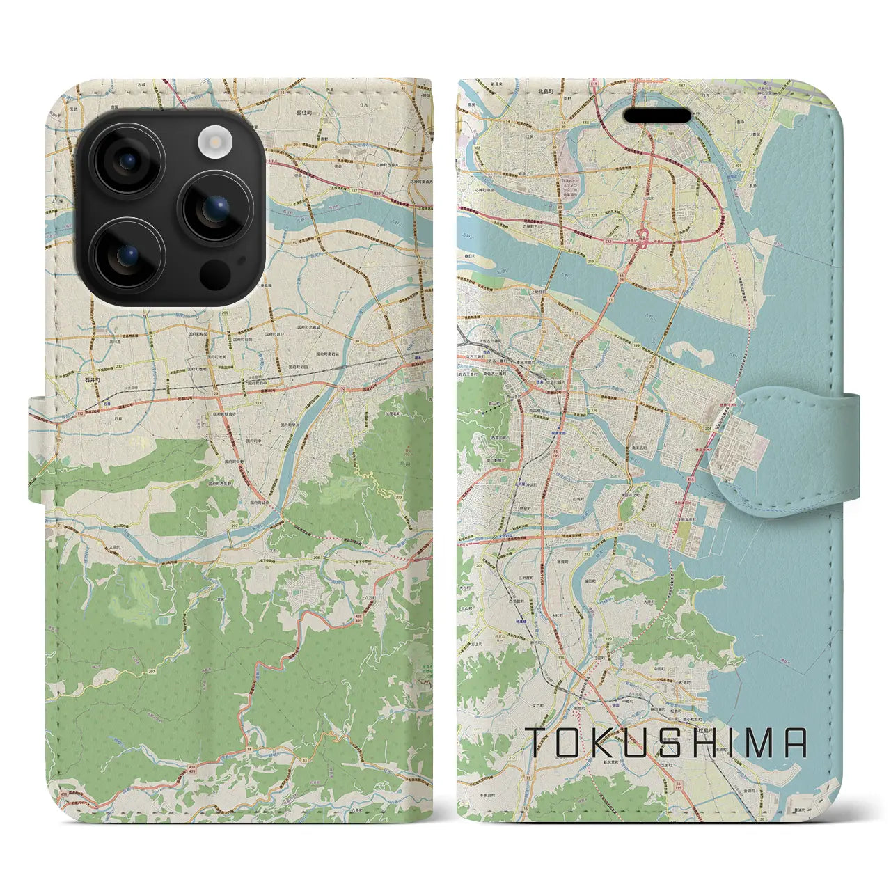 【徳島(徳島県)】地図柄iPhoneケース(手帳タイプ)ナチュラル・iPhone 16 用