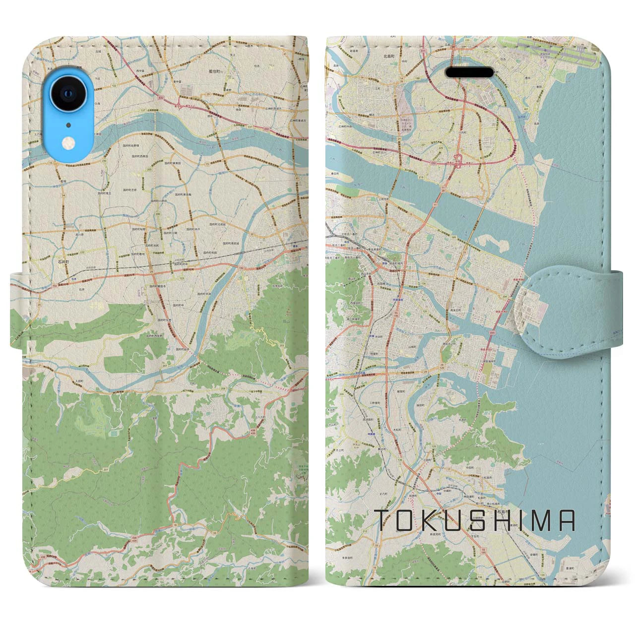 【徳島(徳島県)】地図柄iPhoneケース(手帳タイプ)ナチュラル・iPhone XR 用