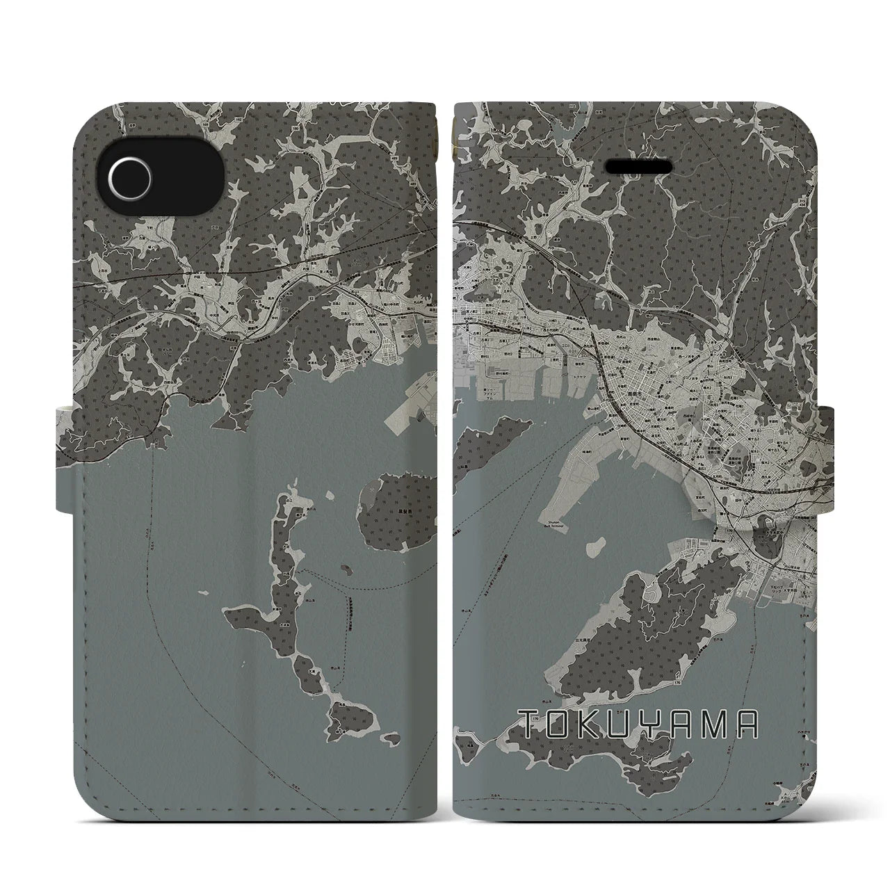 【徳山(山口県)】地図柄iPhoneケース(手帳タイプ)モノトーン・iPhone SE(第3 / 第2世代) / 8 / 7 / 6s / 6 用