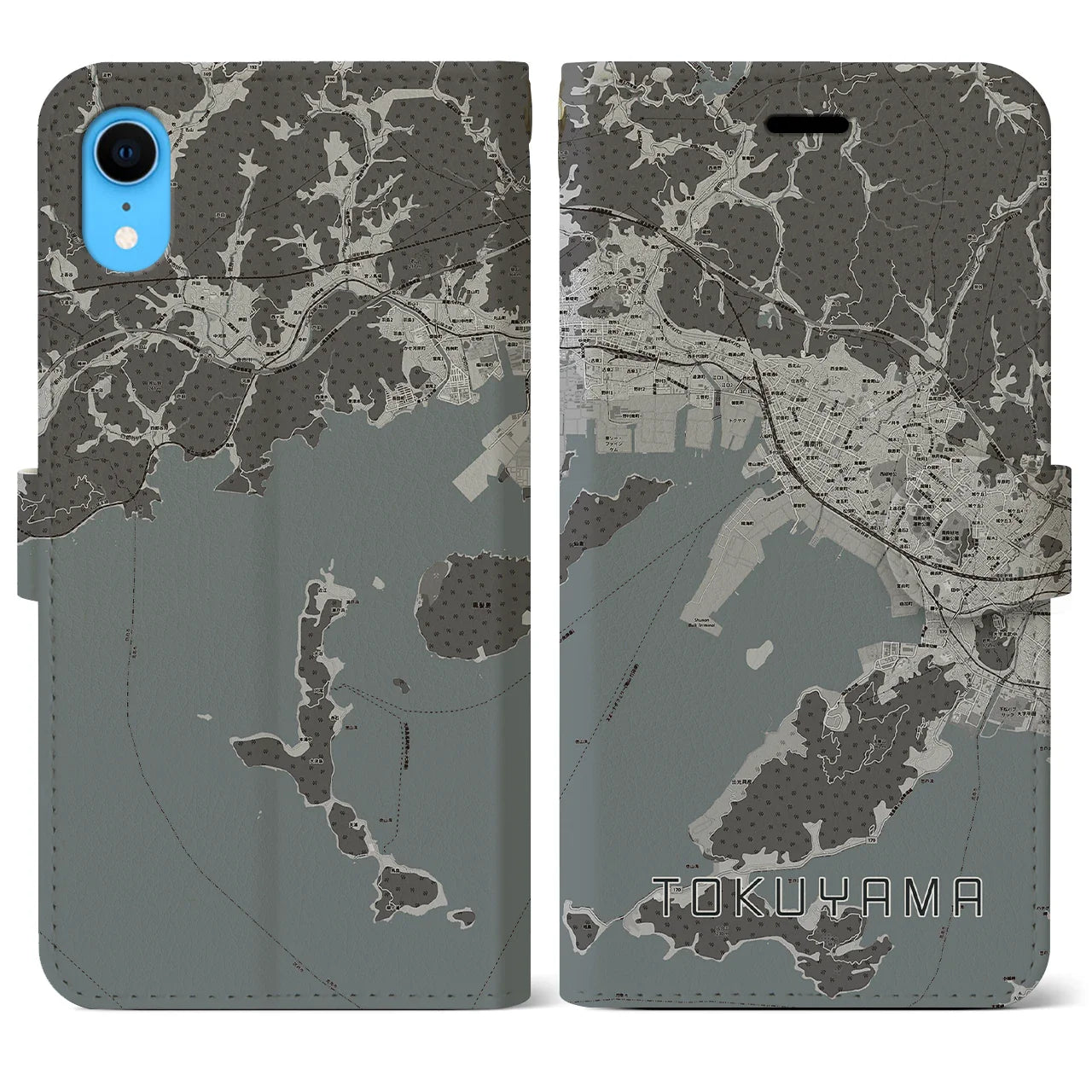 【徳山(山口県)】地図柄iPhoneケース(手帳タイプ)モノトーン・iPhone XR 用