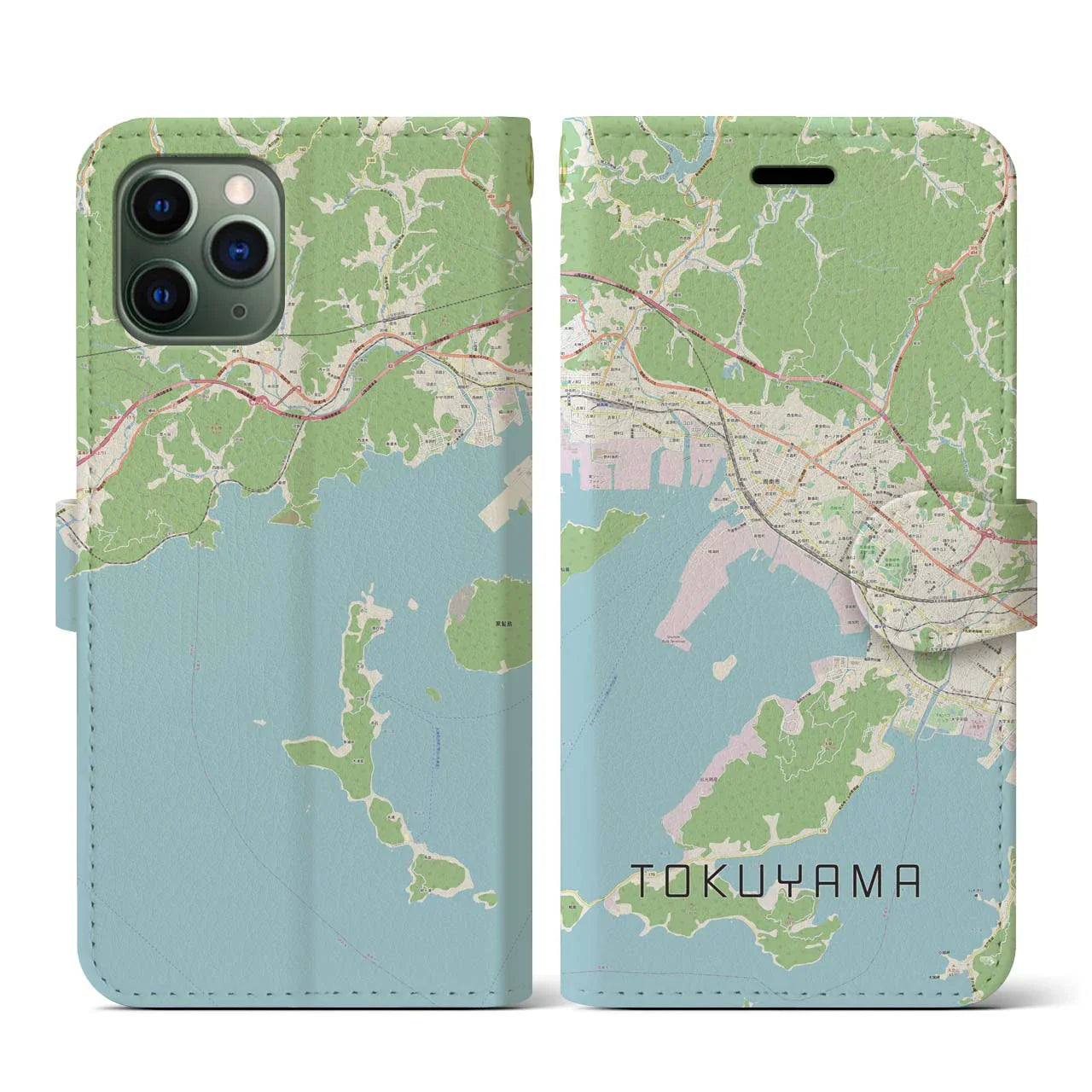 【徳山(山口県)】地図柄iPhoneケース(手帳タイプ)ナチュラル・iPhone 11 Pro 用