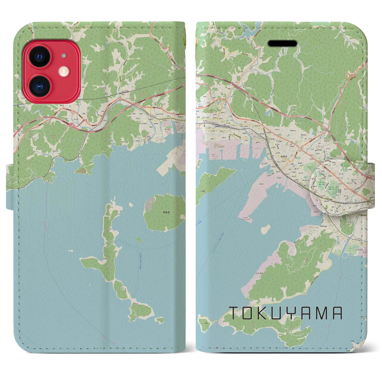 【徳山(山口県)】地図柄iPhoneケース(手帳タイプ)ナチュラル・iPhone 11 用