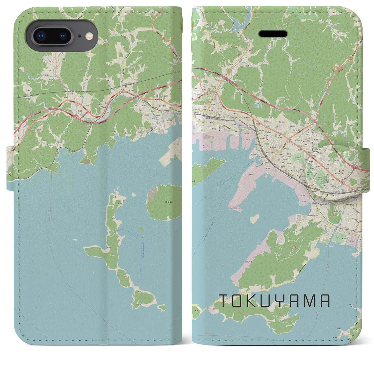 【徳山(山口県)】地図柄iPhoneケース(手帳タイプ)ナチュラル・iPhone 8Plus /7Plus / 6sPlus / 6Plus 用
