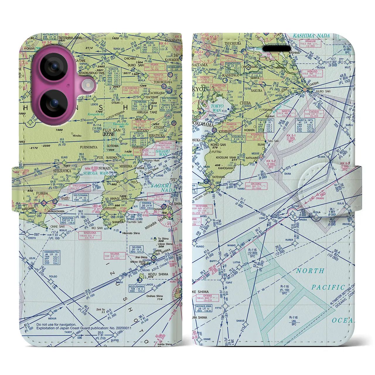 【東京航空図(東京都)】航空図iPhoneケース(手帳タイプ)デイタイムフライト・iPhone 16 Pro 用