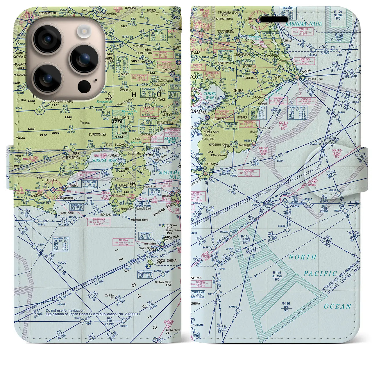 【東京航空図(東京都)】航空図iPhoneケース(手帳タイプ)デイタイムフライト・iPhone 16 Plus 用