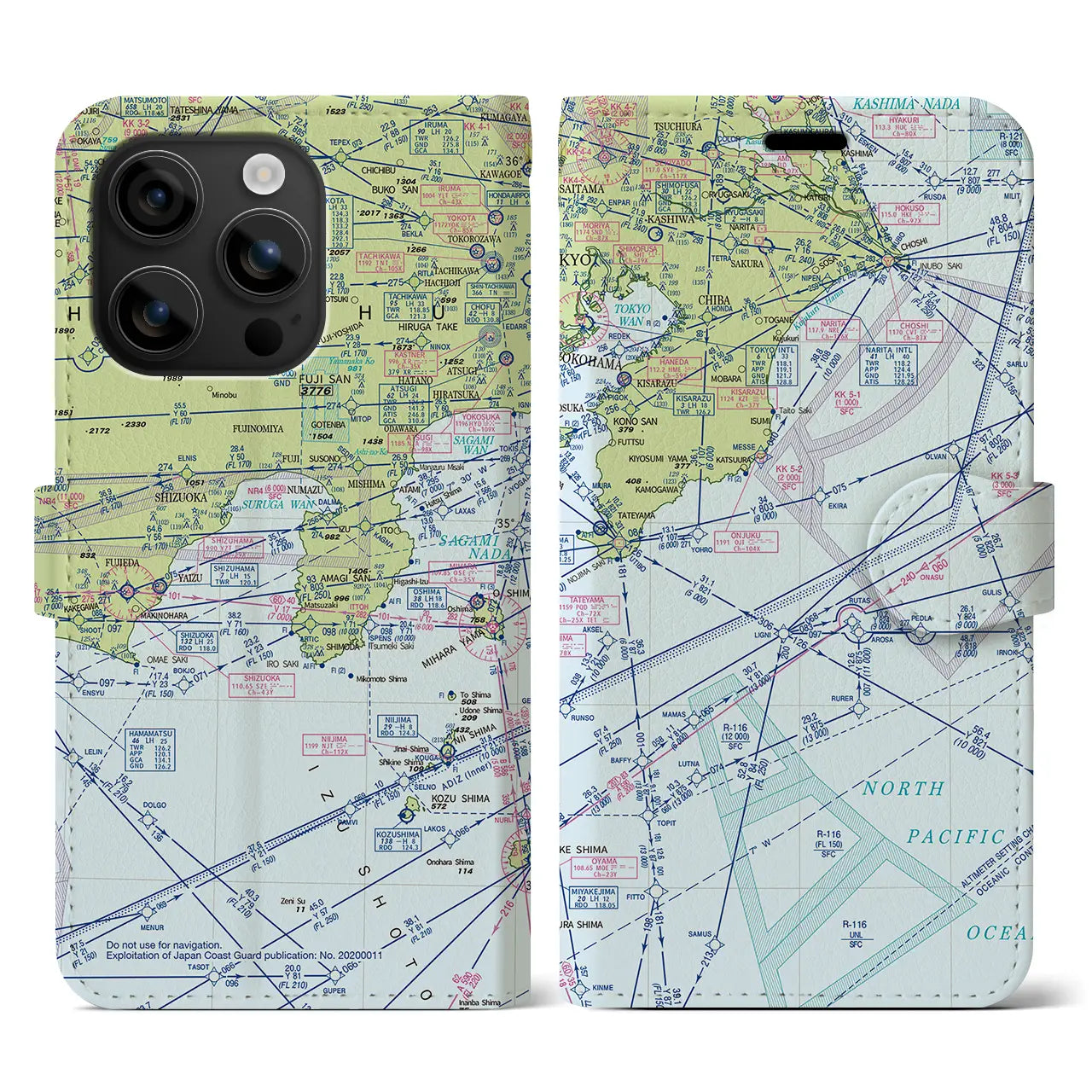 【東京航空図(東京都)】航空図iPhoneケース(手帳タイプ)デイタイムフライト・iPhone 16 用