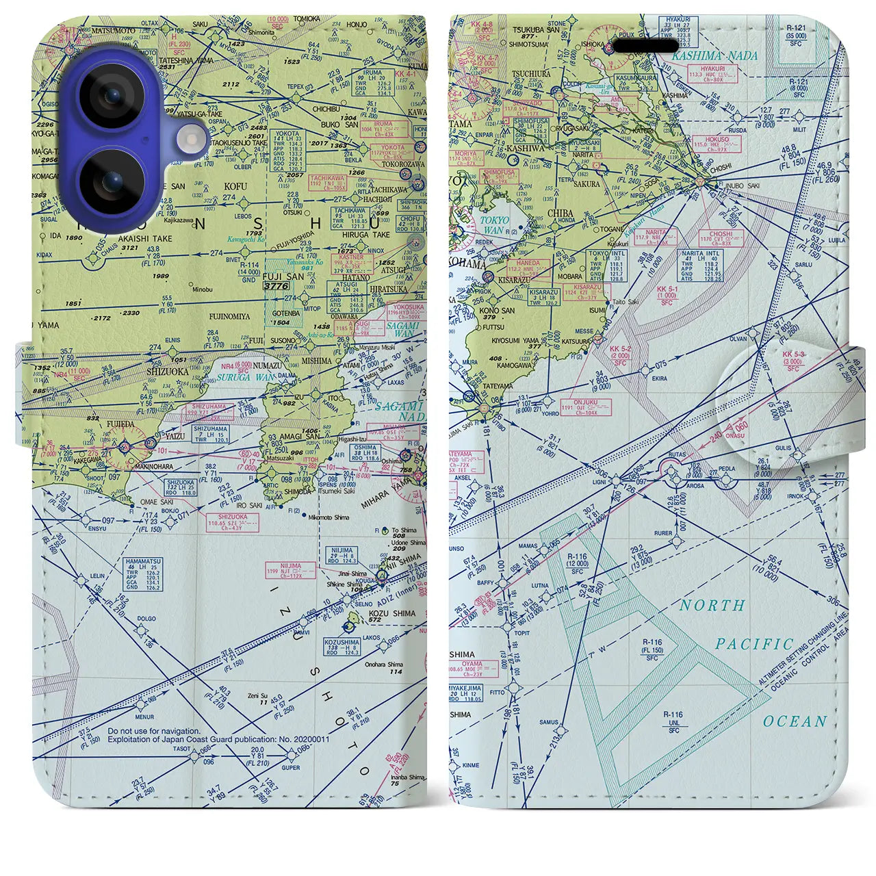 【東京航空図(東京都)】航空図iPhoneケース(手帳タイプ)デイタイムフライト・iPhone 16 Pro Max 用
