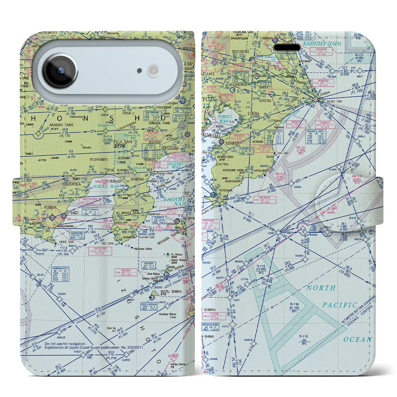 【東京航空図(東京都)】航空図iPhoneケース(手帳タイプ)