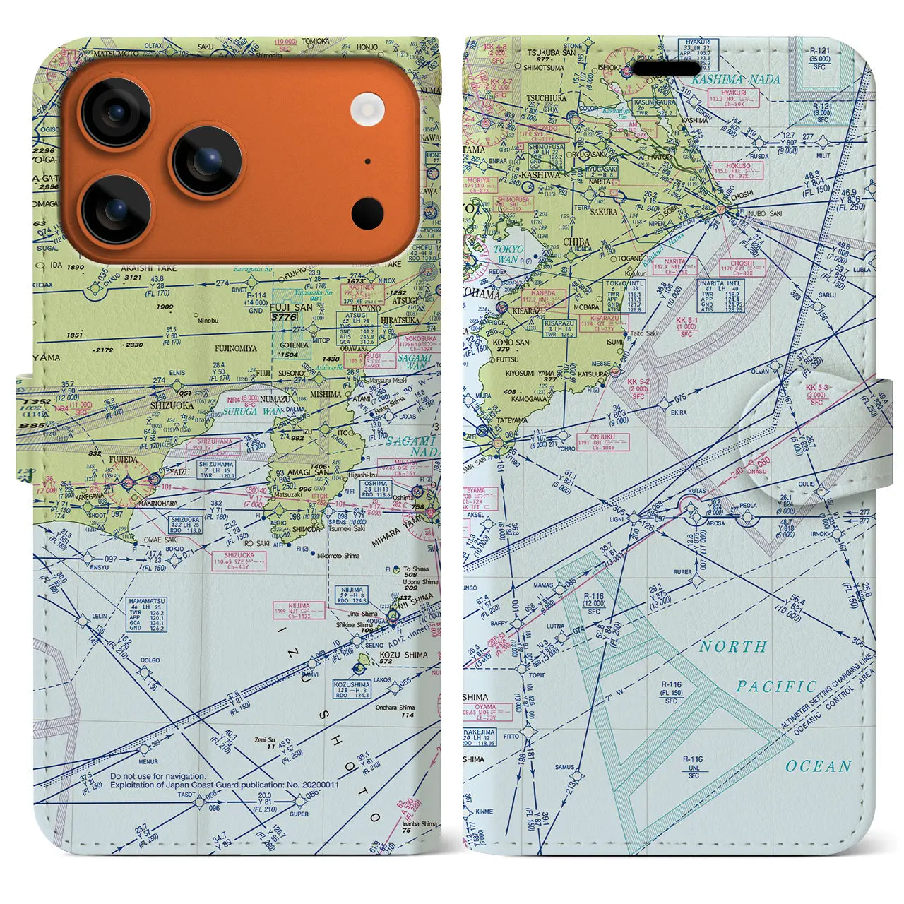 【東京航空図(東京都)】航空図iPhoneケース(手帳タイプ)