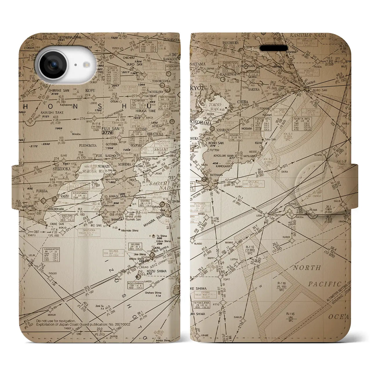 【東京航空図(東京都)】航空図iPhoneケース(手帳タイプ)