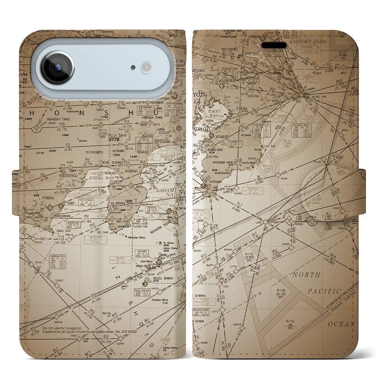 【東京航空図(東京都)】航空図iPhoneケース(手帳タイプ)