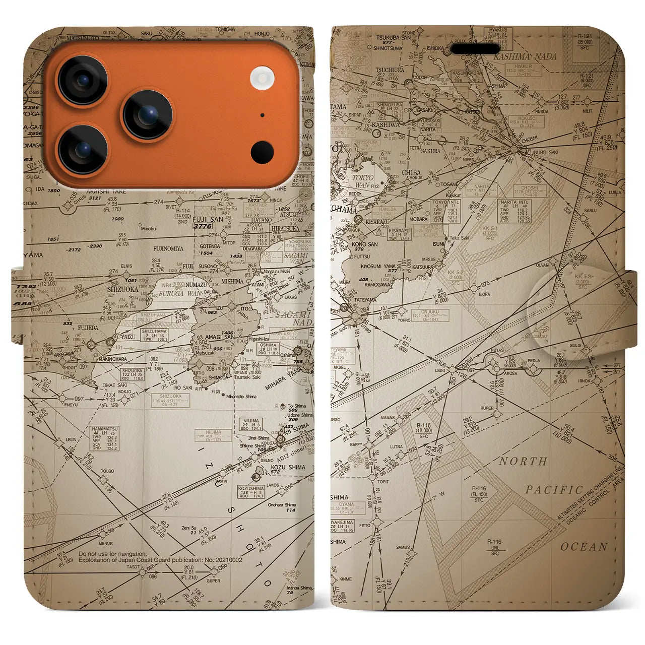 【東京航空図(東京都)】航空図iPhoneケース(手帳タイプ)