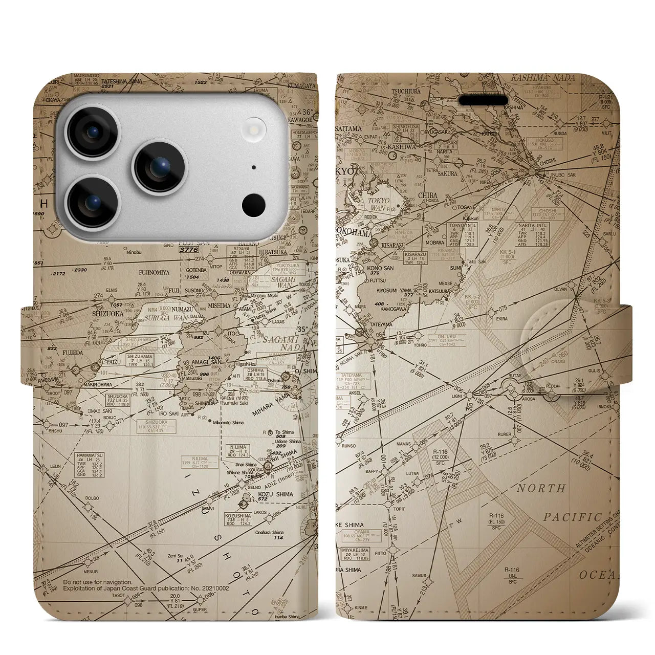 【東京航空図(東京都)】航空図iPhoneケース(手帳タイプ)