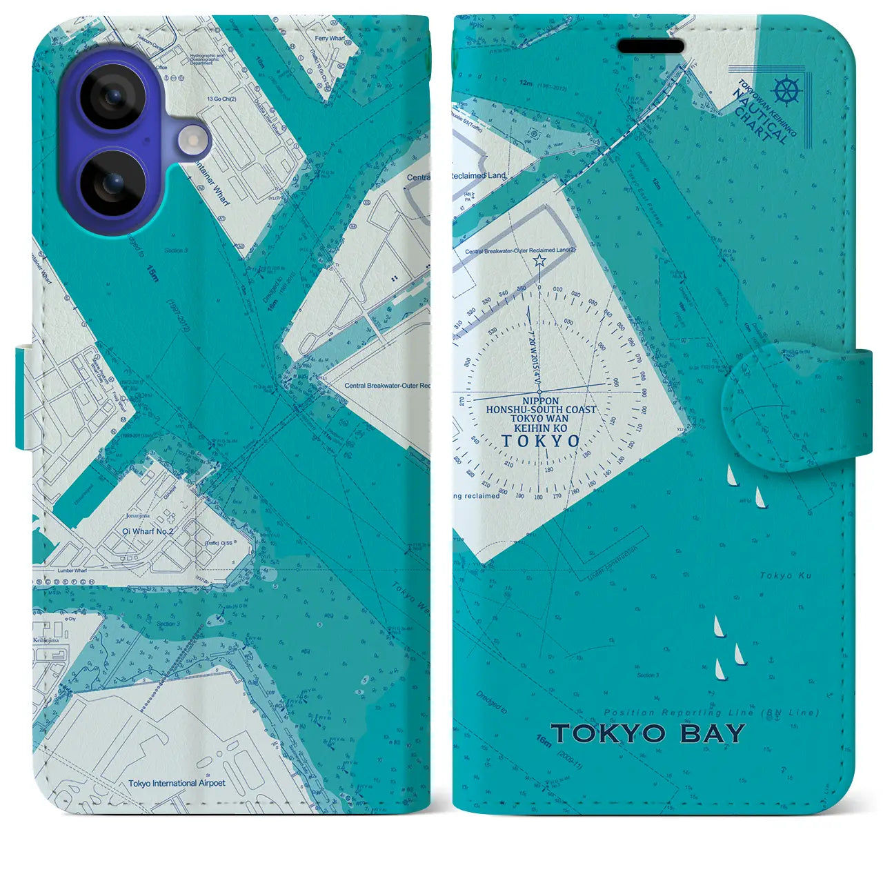 【東京港(東京都)】海図iPhoneケース(手帳タイプ)ブルー・iPhone 16 Pro Max 用