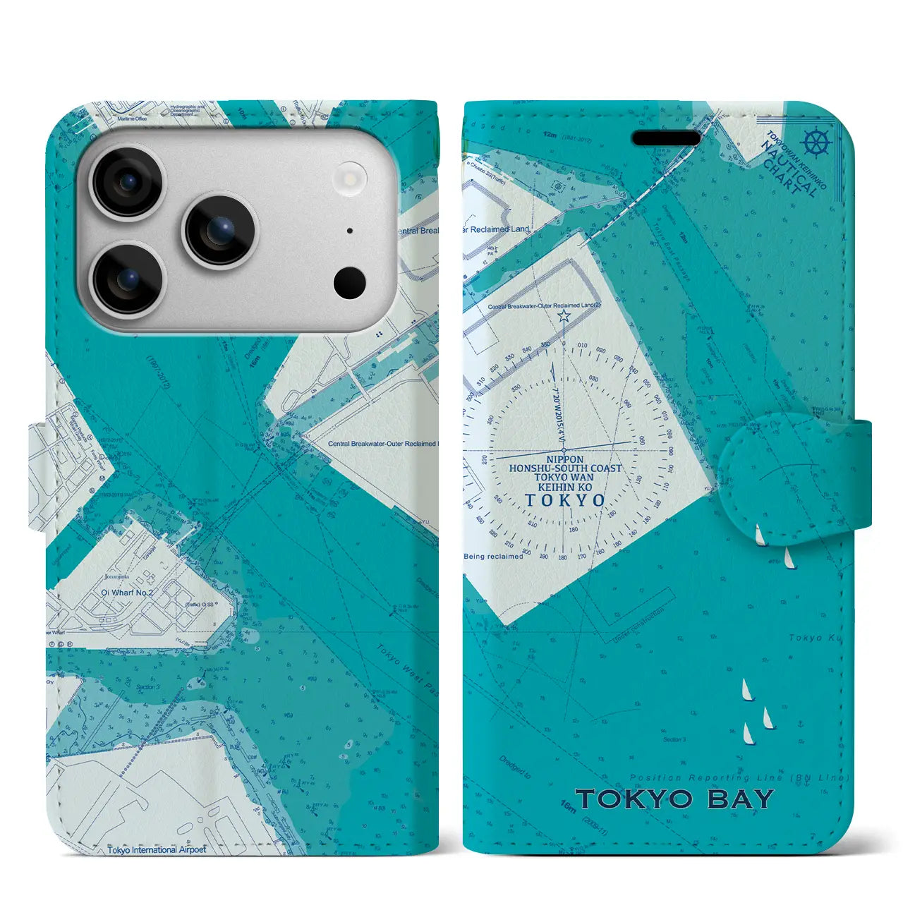 【東京港(東京都)】海図iPhoneケース(手帳タイプ)ブルー・iPhone 17 Pro Max 用