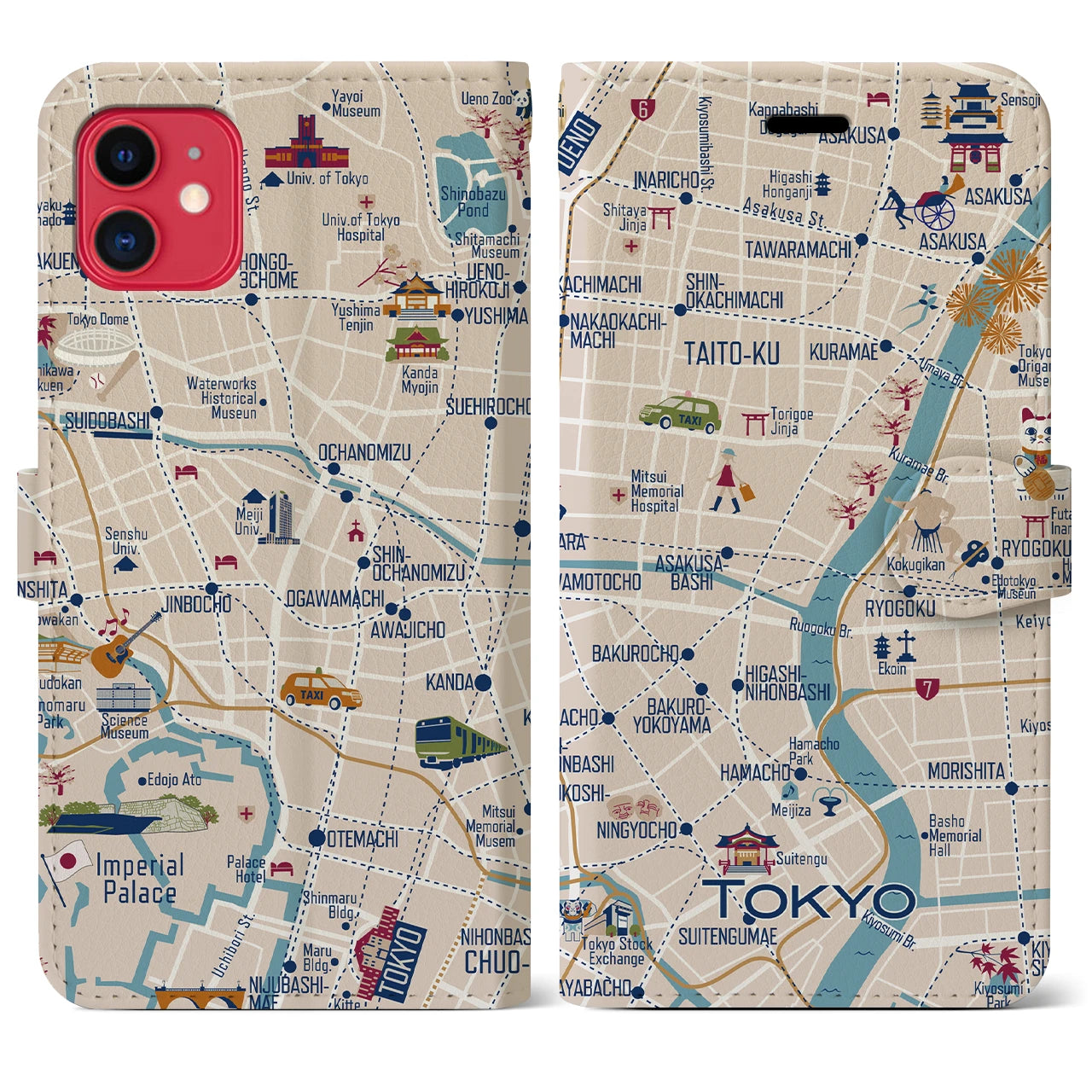 【東京都心東部(イラスト)】イラストマップiPhoneケース(手帳タイプ)ブライト・iPhone 11 用