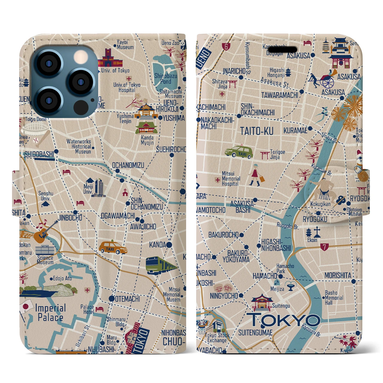 【東京都心東部】イラストマップiPhoneケース(手帳タイプ)