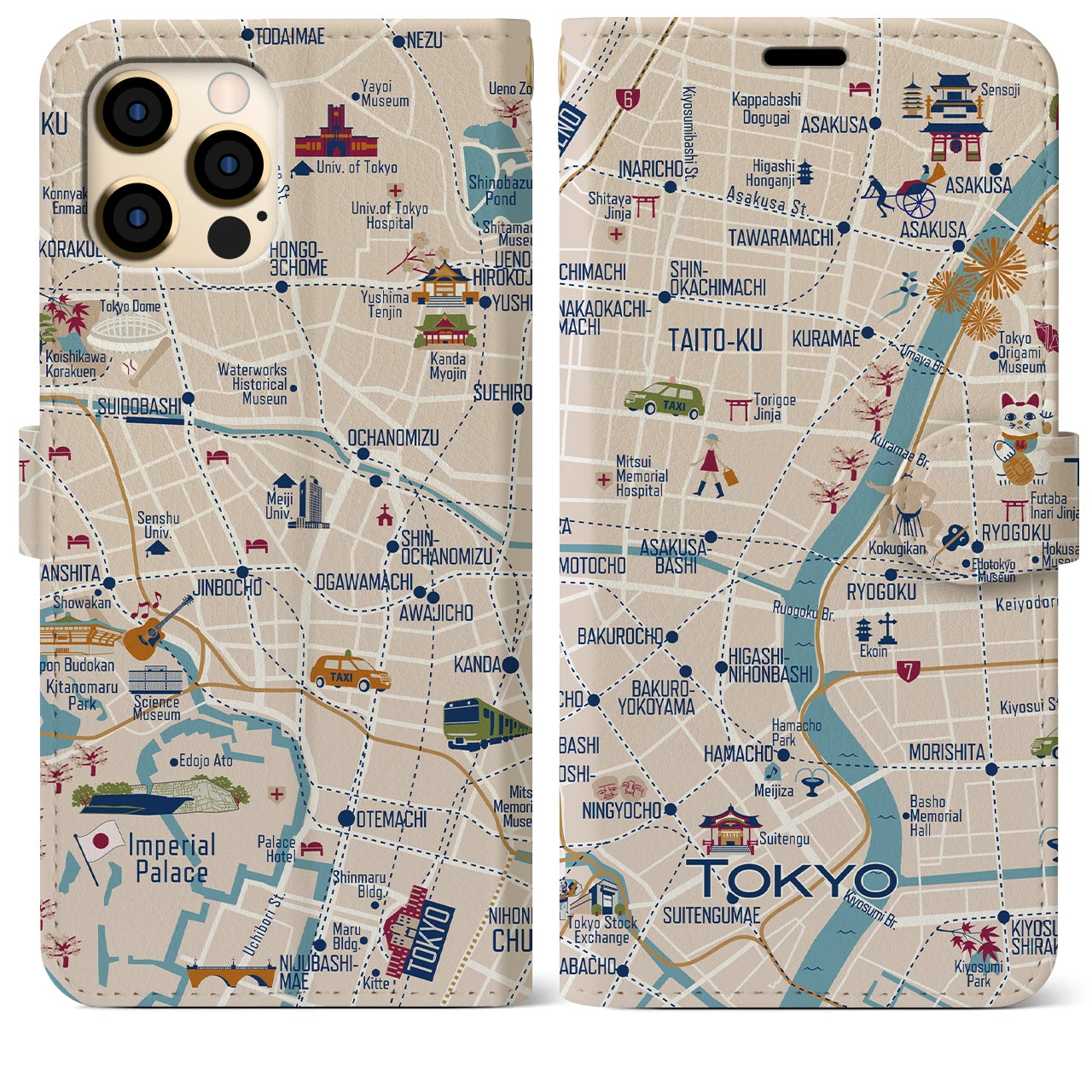 【東京都心東部(イラスト)】イラストマップiPhoneケース(手帳タイプ)ブライト・iPhone 12 Pro Max 用
