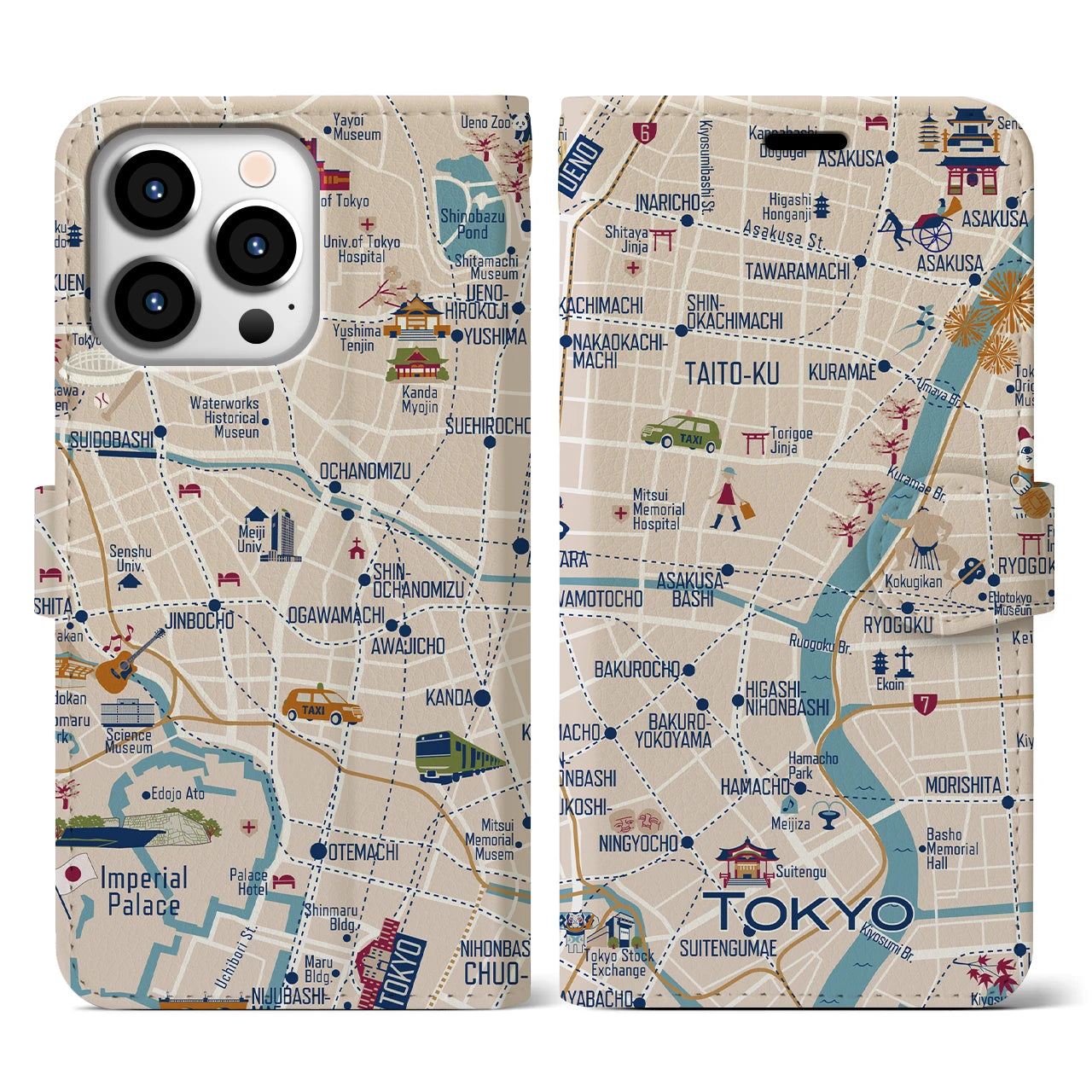 【東京都心東部(イラスト)】イラストマップiPhoneケース(手帳タイプ)ブライト・iPhone 13 Pro 用