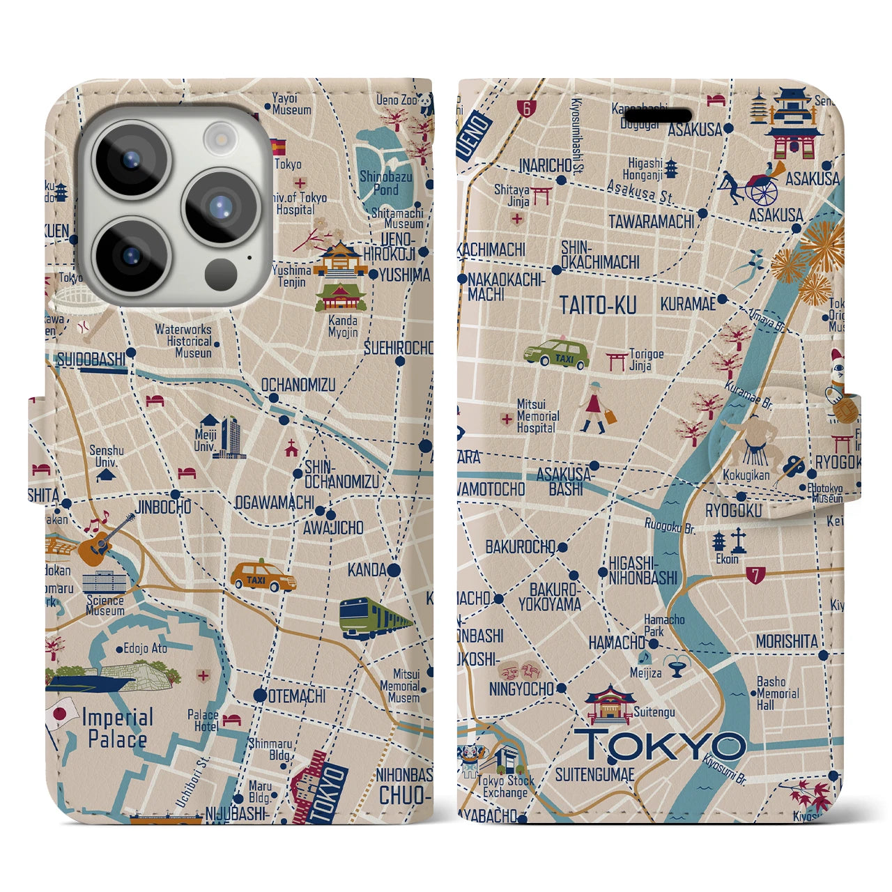 【東京都心東部】イラストマップiPhoneケース(手帳タイプ)