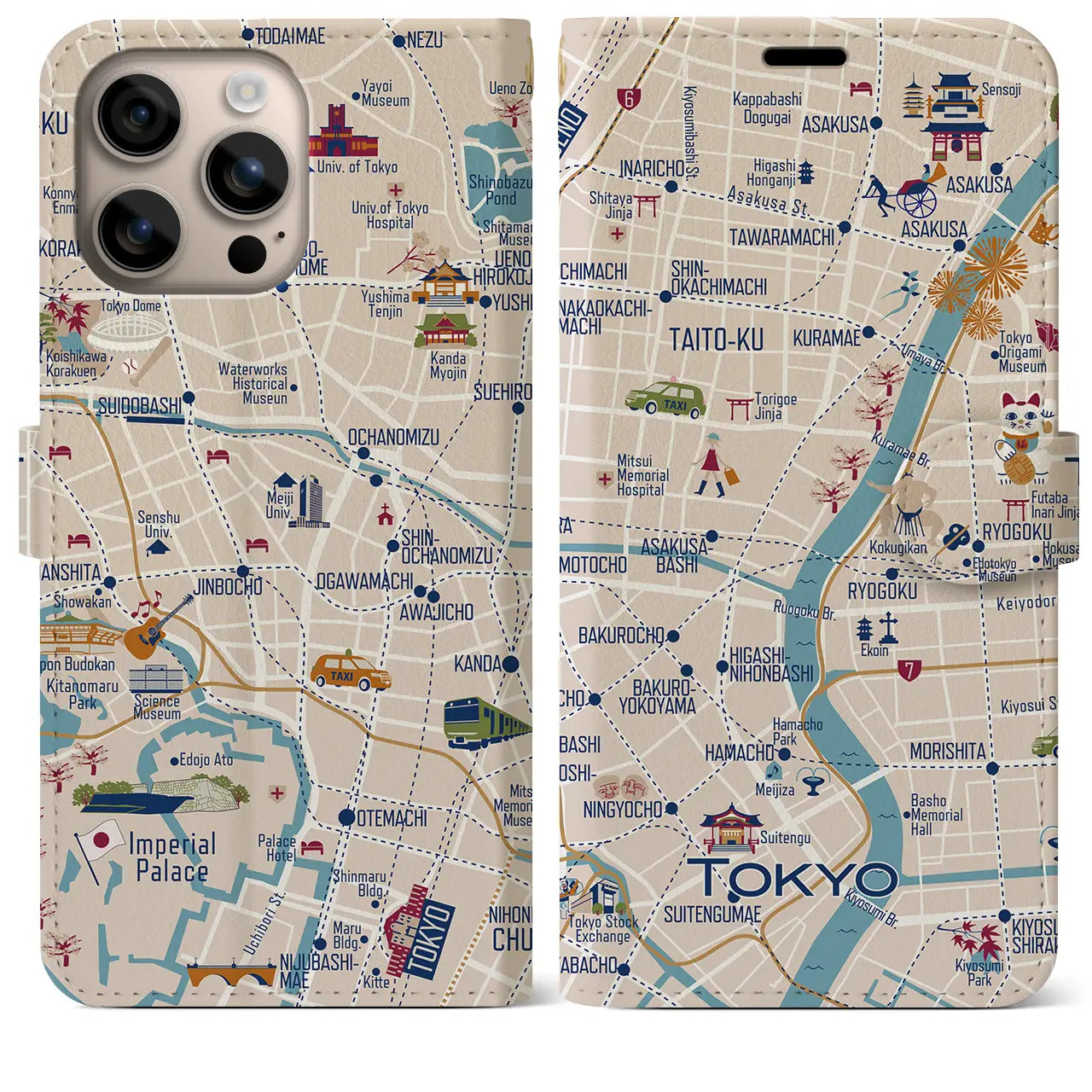 【東京都心東部】イラストマップiPhoneケース(手帳タイプ)