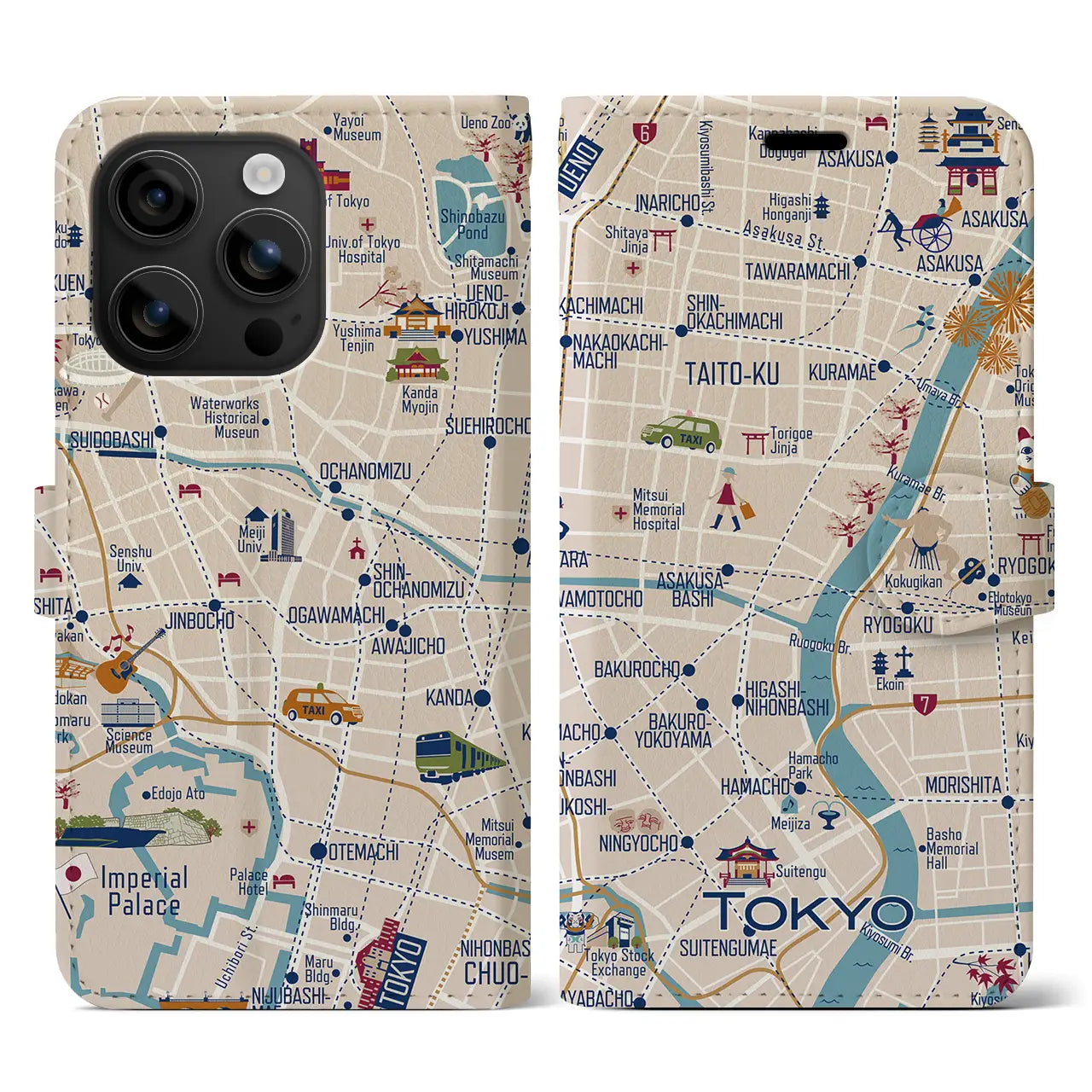 【東京都心東部(イラスト)】イラストマップiPhoneケース(手帳タイプ)ブライト・iPhone 16 用