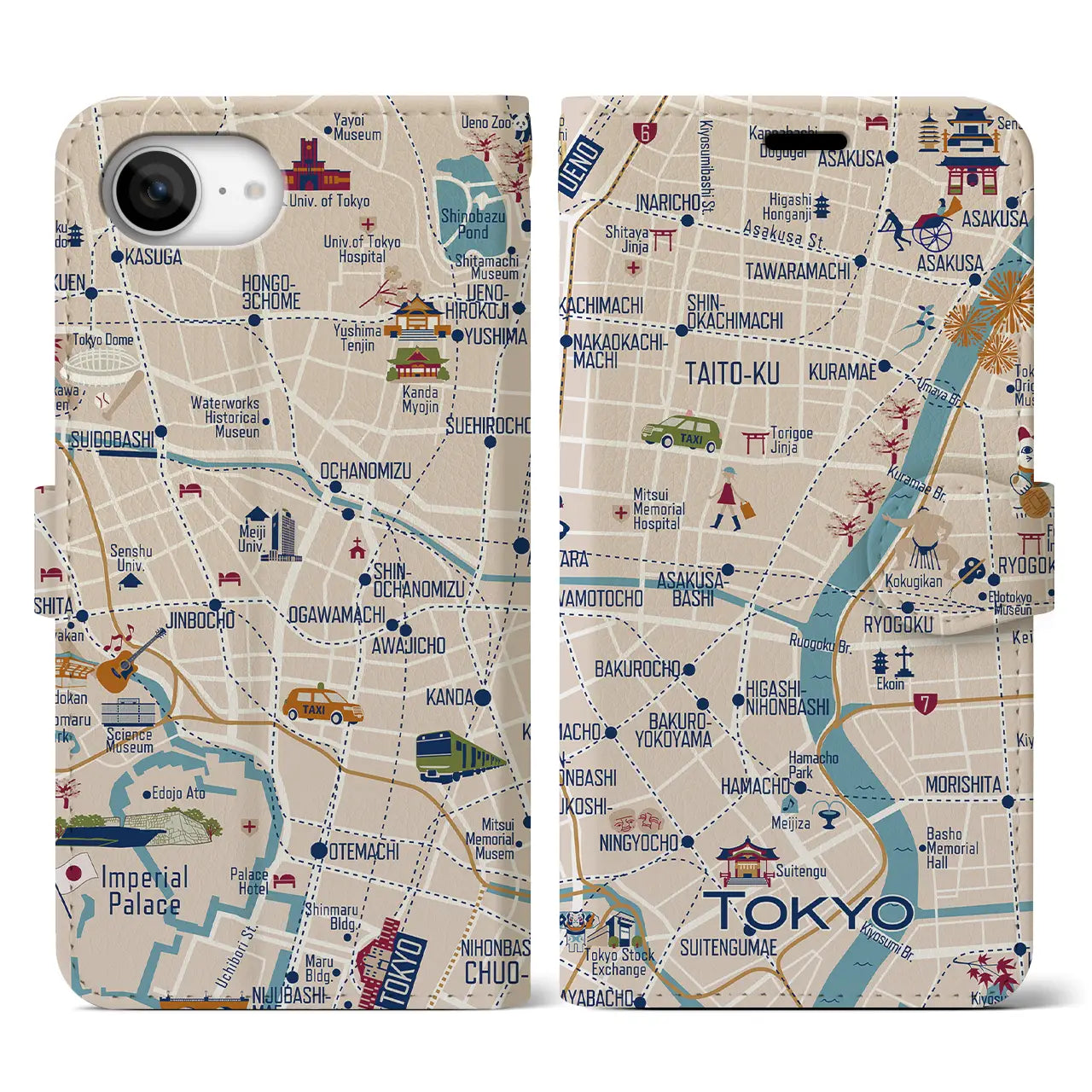 【東京都心東部】イラストマップiPhoneケース(手帳タイプ)