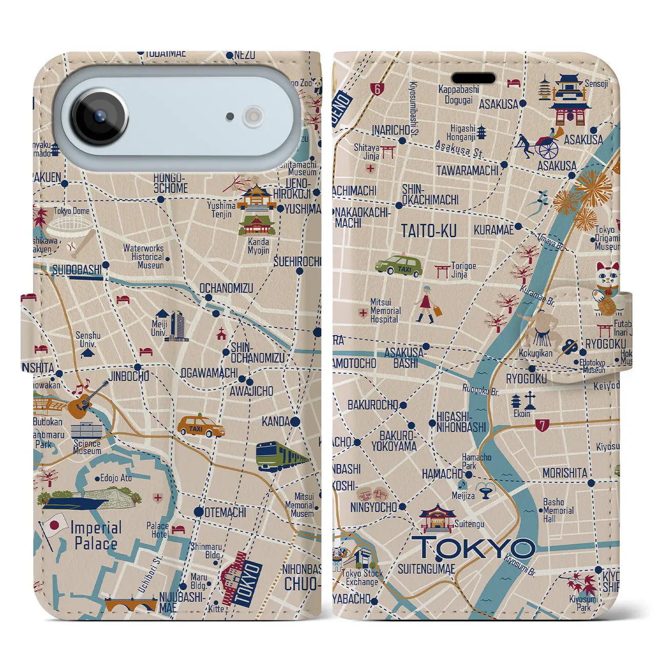 【東京都心東部】イラストマップiPhoneケース(手帳タイプ)