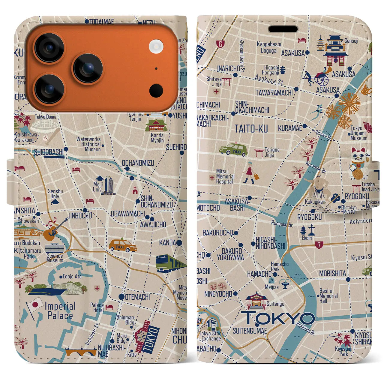 【東京都心東部】イラストマップiPhoneケース(手帳タイプ)