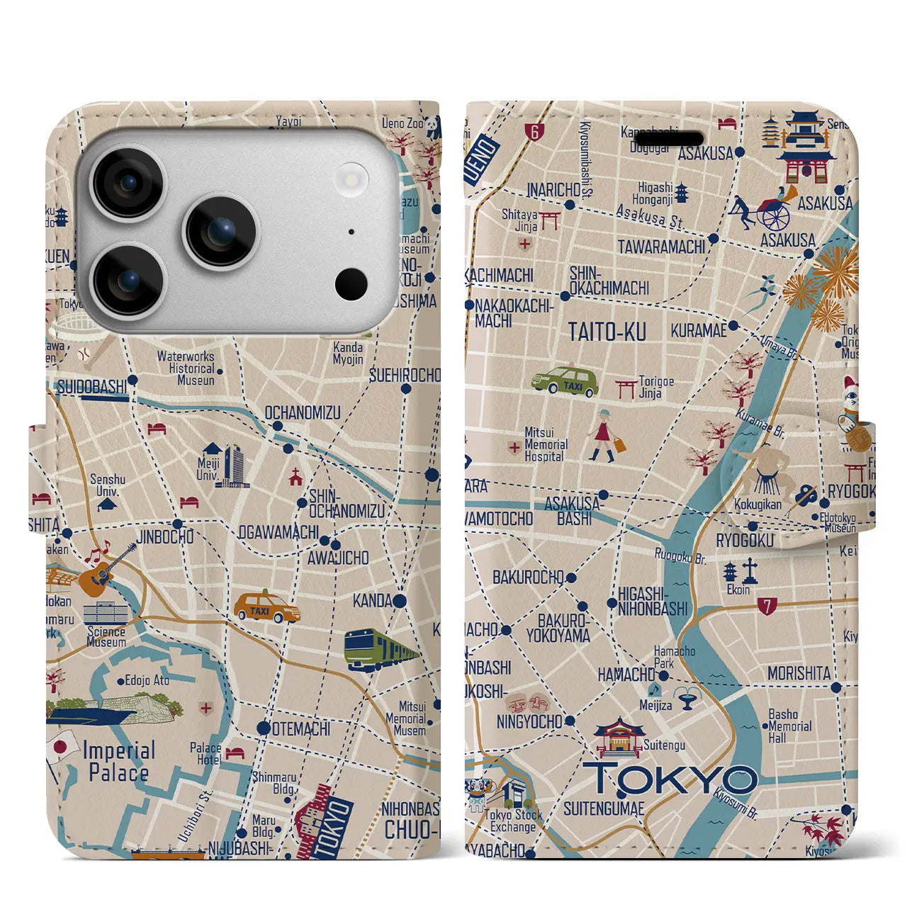 【東京都心東部】イラストマップiPhoneケース(手帳タイプ)