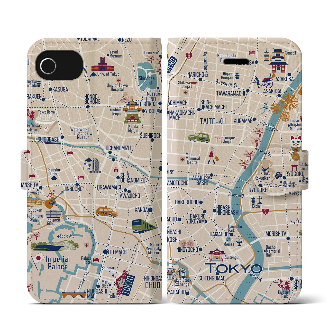 【東京都心東部】イラストマップiPhoneケース(手帳タイプ)