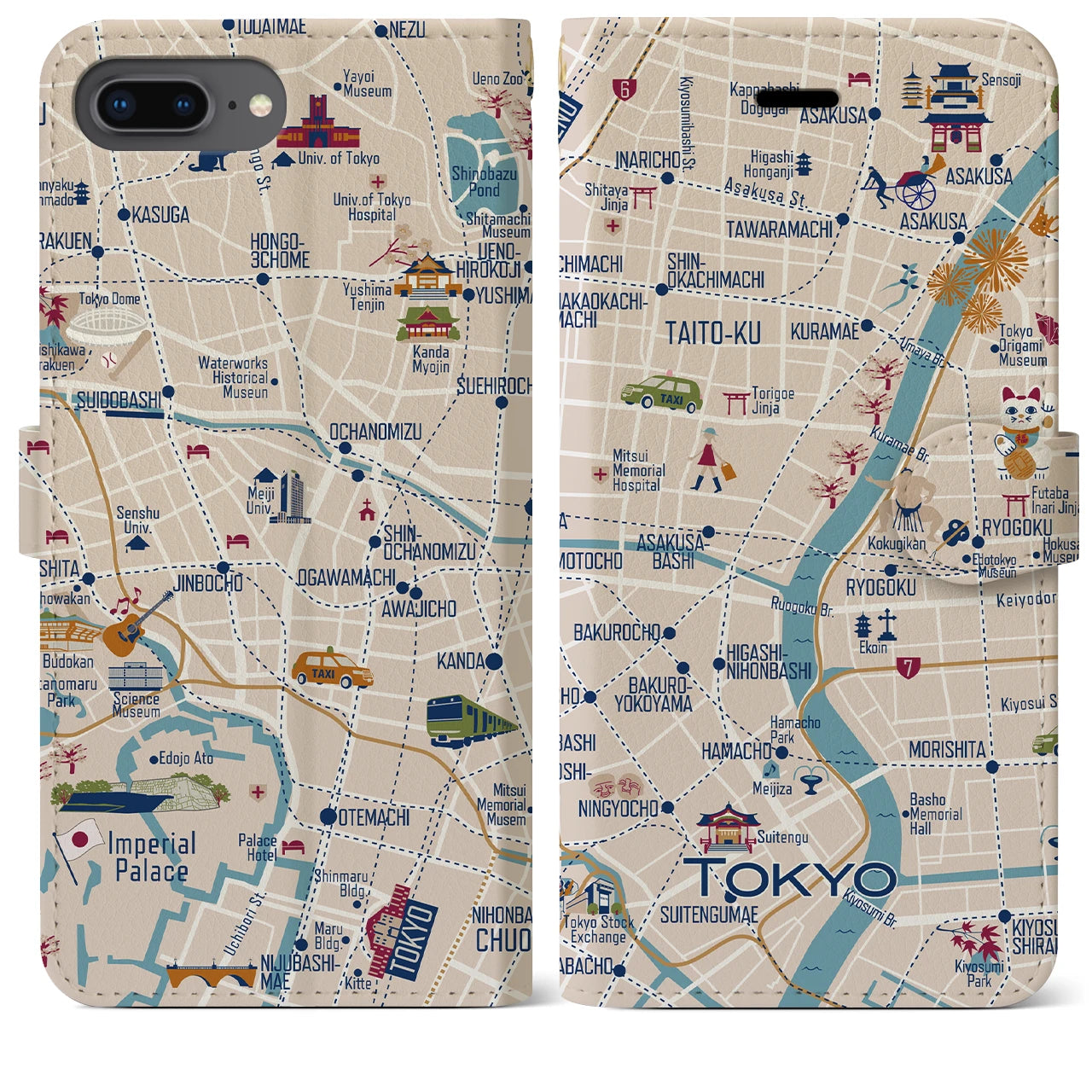 【東京都心東部(イラスト)】イラストマップiPhoneケース(手帳タイプ)ブライト・iPhone 8Plus /7Plus / 6sPlus / 6Plus 用