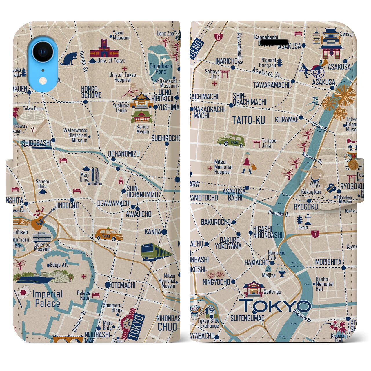 【東京都心東部(イラスト)】イラストマップiPhoneケース(手帳タイプ)ブライト・iPhone XR 用