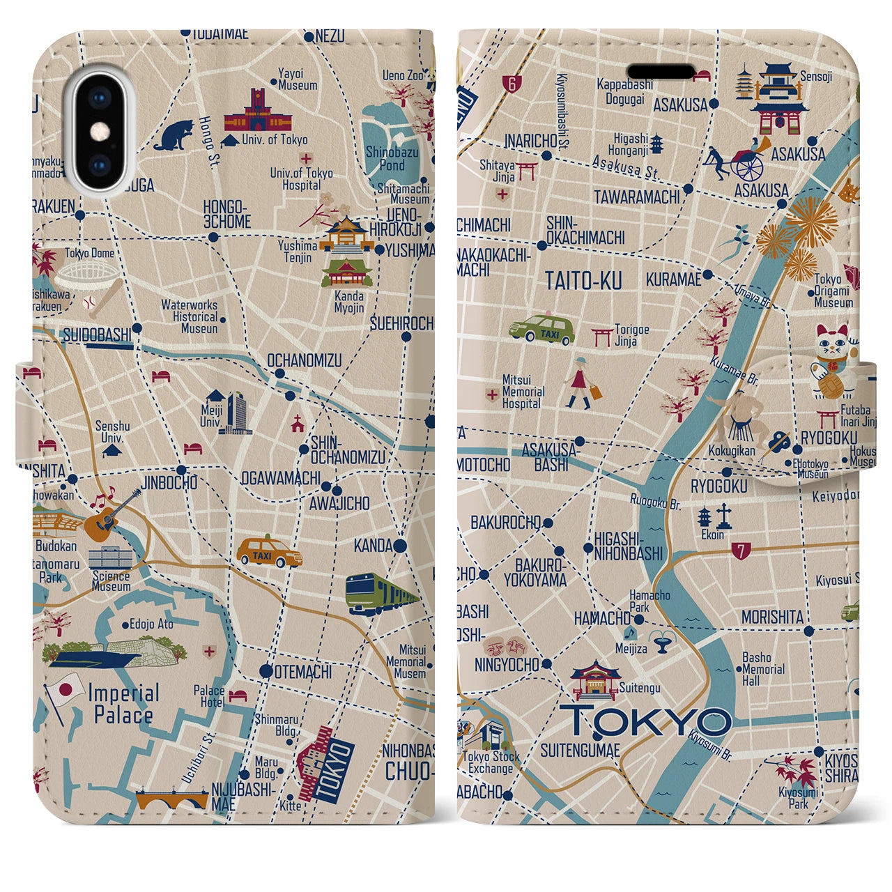 【東京都心東部(イラスト)】イラストマップiPhoneケース(手帳タイプ)ブライト・iPhone XS Max 用