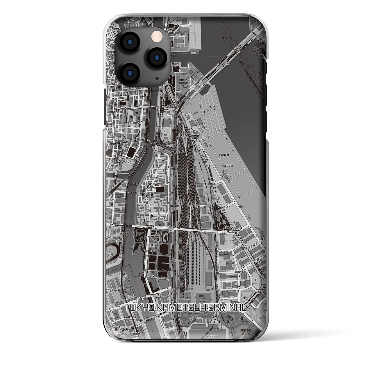 【東京貨物ターミナル(東京都)】地図柄iPhoneケース(クリアタイプ)モノトーン・iPhone 11 Pro Max 用
