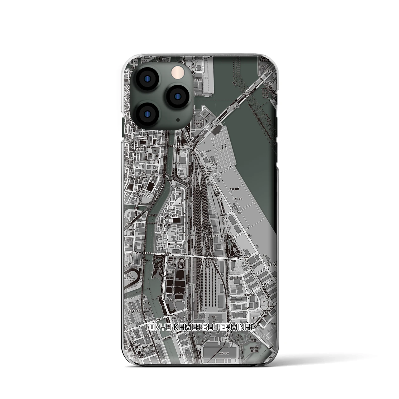 【東京貨物ターミナル(東京都)】地図柄iPhoneケース(クリアタイプ)モノトーン・iPhone 11 Pro 用