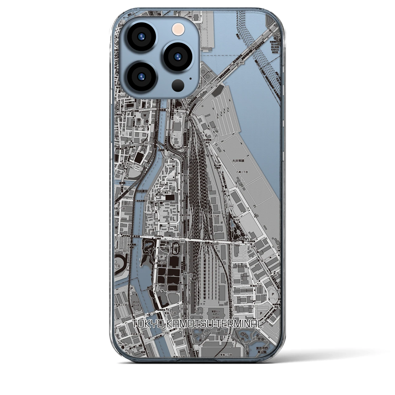 【東京貨物ターミナル(東京都)】地図柄iPhoneケース(クリアタイプ)モノトーン・iPhone 13 Pro Max 用
