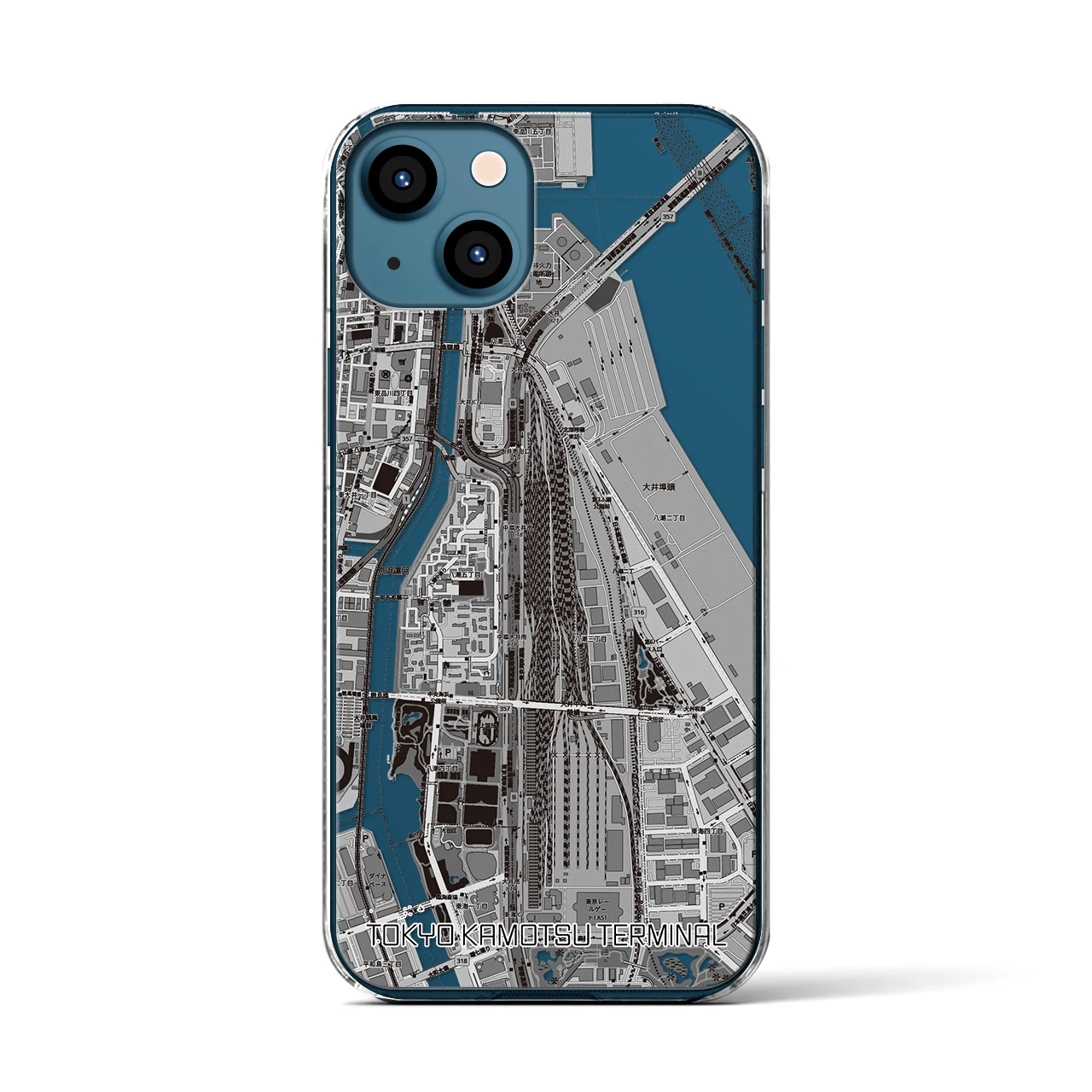 【東京貨物ターミナル(東京都)】地図柄iPhoneケース(クリアタイプ)モノトーン・iPhone 13 用