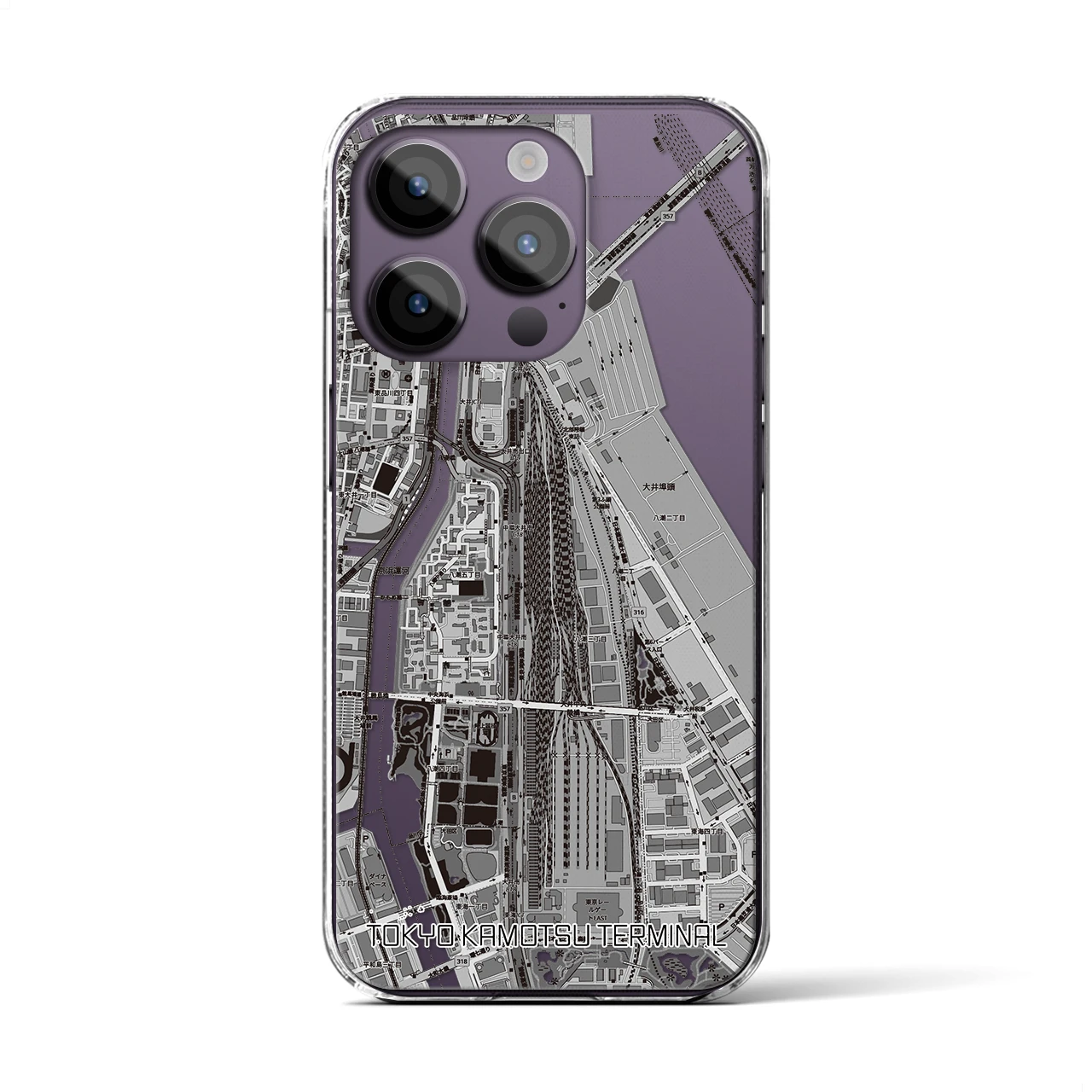 【東京貨物ターミナル(東京都)】地図柄iPhoneケース(クリアタイプ)モノトーン・iPhone 14 Pro 用