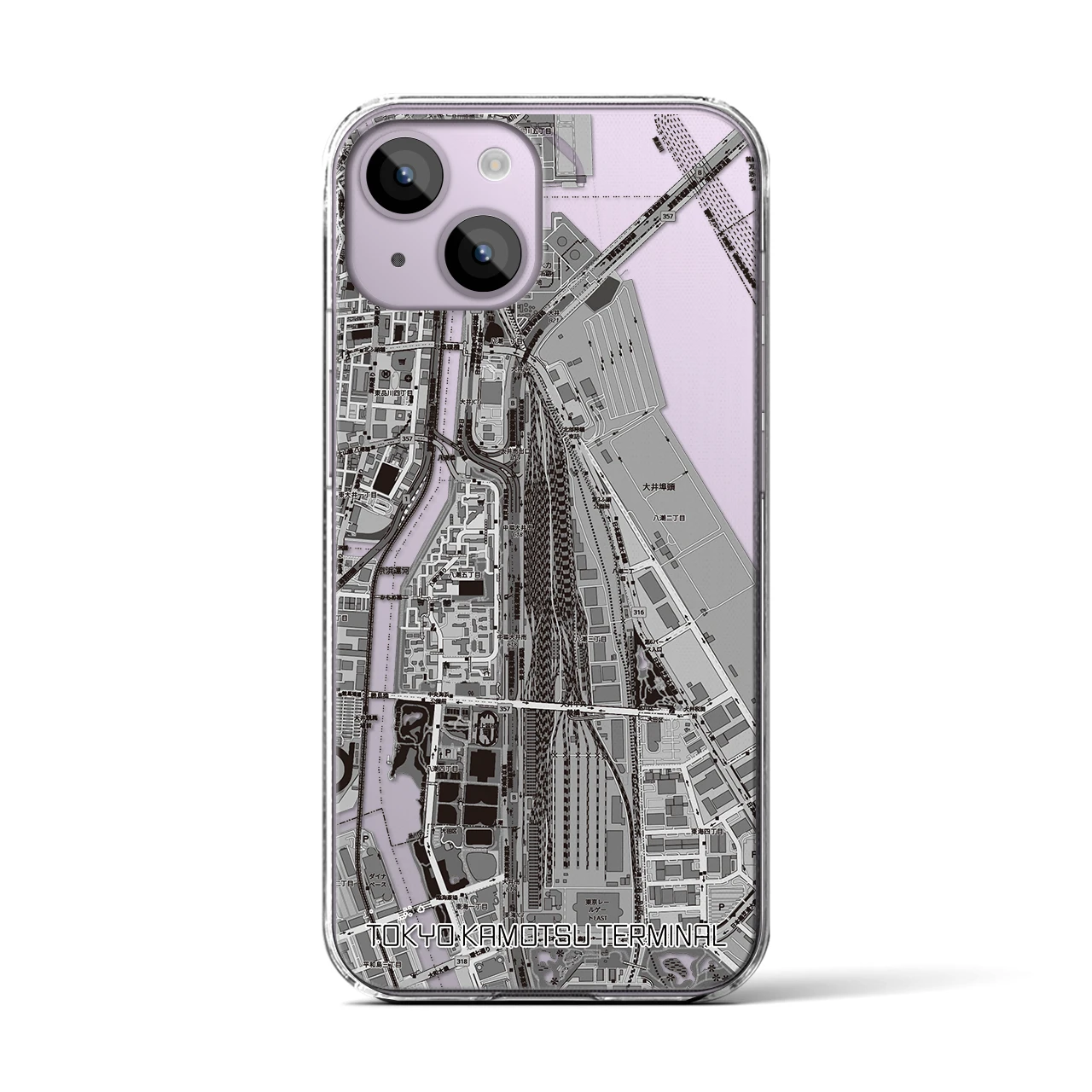 【東京貨物ターミナル(東京都)】地図柄iPhoneケース(クリアタイプ)モノトーン・iPhone 14 用