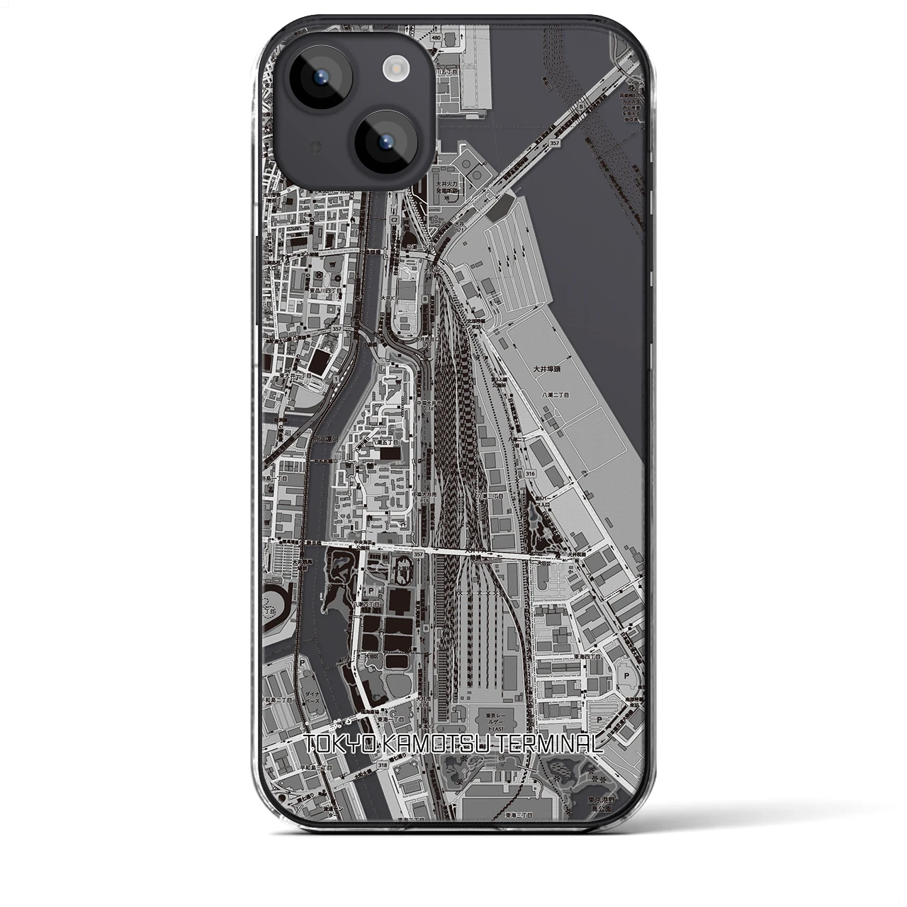 【東京貨物ターミナル(東京都)】地図柄iPhoneケース(クリアタイプ)モノトーン・iPhone 14 Plus 用
