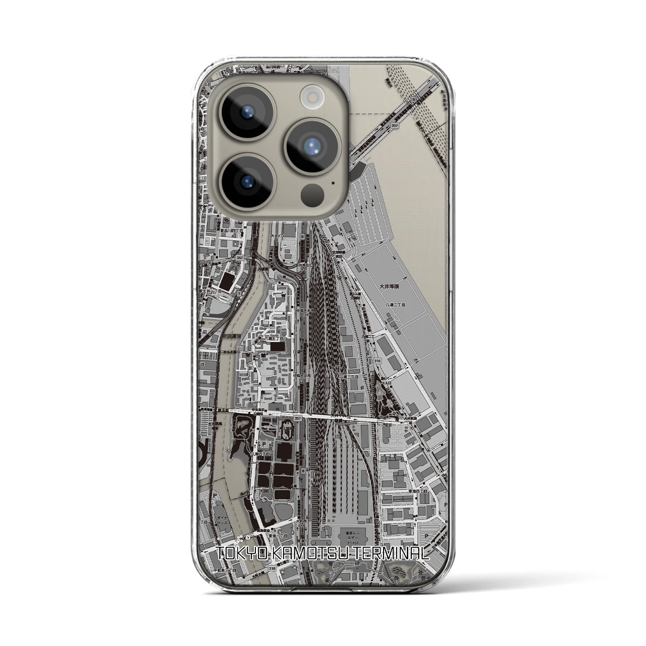 【東京貨物ターミナル(東京都)】地図柄iPhoneケース(クリアタイプ)モノトーン・iPhone 15 Pro 用