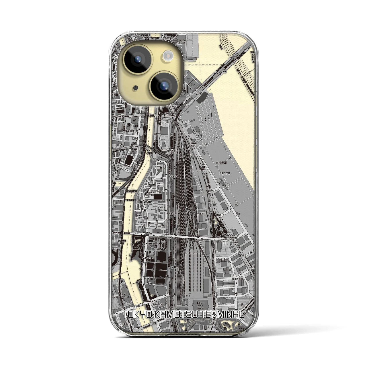 【東京貨物ターミナル(東京都)】地図柄iPhoneケース(クリアタイプ)モノトーン・iPhone 15 用