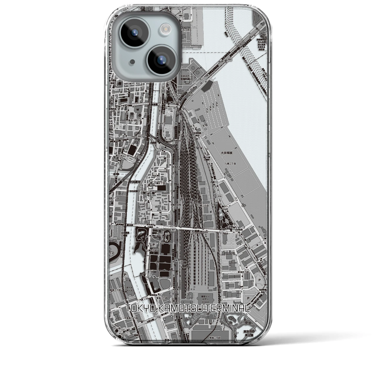 【東京貨物ターミナル(東京都)】地図柄iPhoneケース(クリアタイプ)モノトーン・iPhone 15 Plus 用