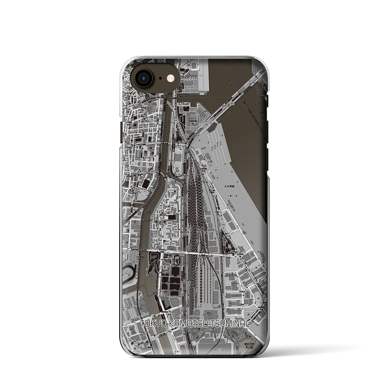 【東京貨物ターミナル(東京都)】地図柄iPhoneケース(クリアタイプ)モノトーン・iPhone SE(第3 / 第2世代) / 8 / 7 / 6s / 6 用
