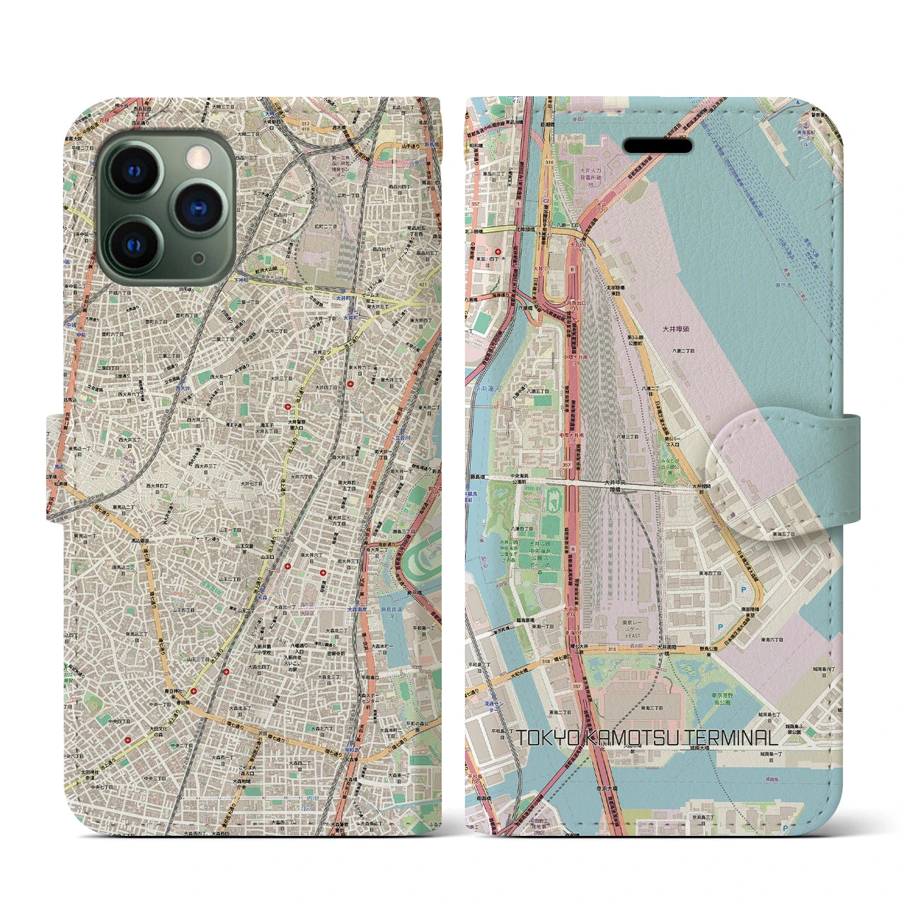 【東京貨物ターミナル(東京都)】地図柄iPhoneケース(手帳タイプ)ナチュラル・iPhone 11 Pro 用