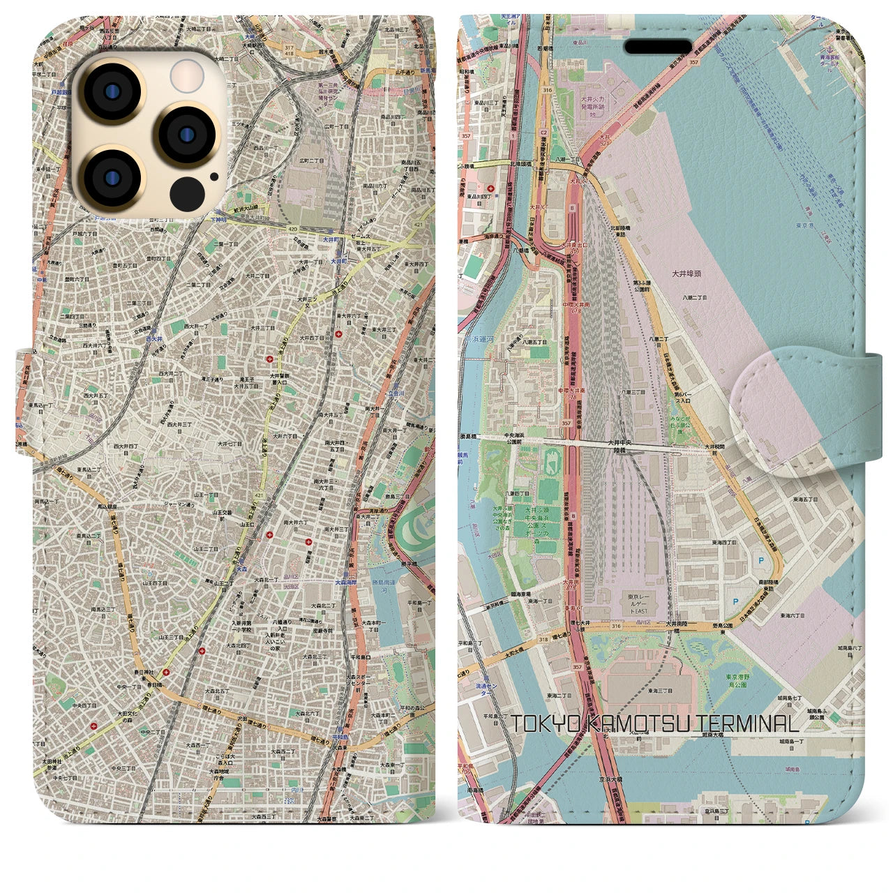 【東京貨物ターミナル(東京都)】地図柄iPhoneケース(手帳タイプ)ナチュラル・iPhone 12 Pro Max 用