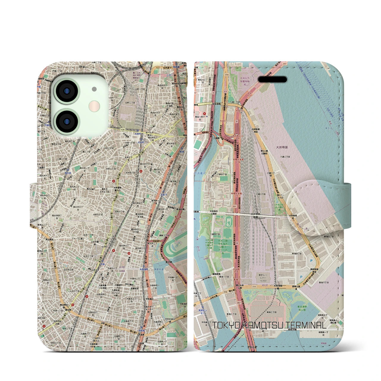 【東京貨物ターミナル(東京都)】地図柄iPhoneケース(手帳タイプ)ナチュラル・iPhone 12 mini 用