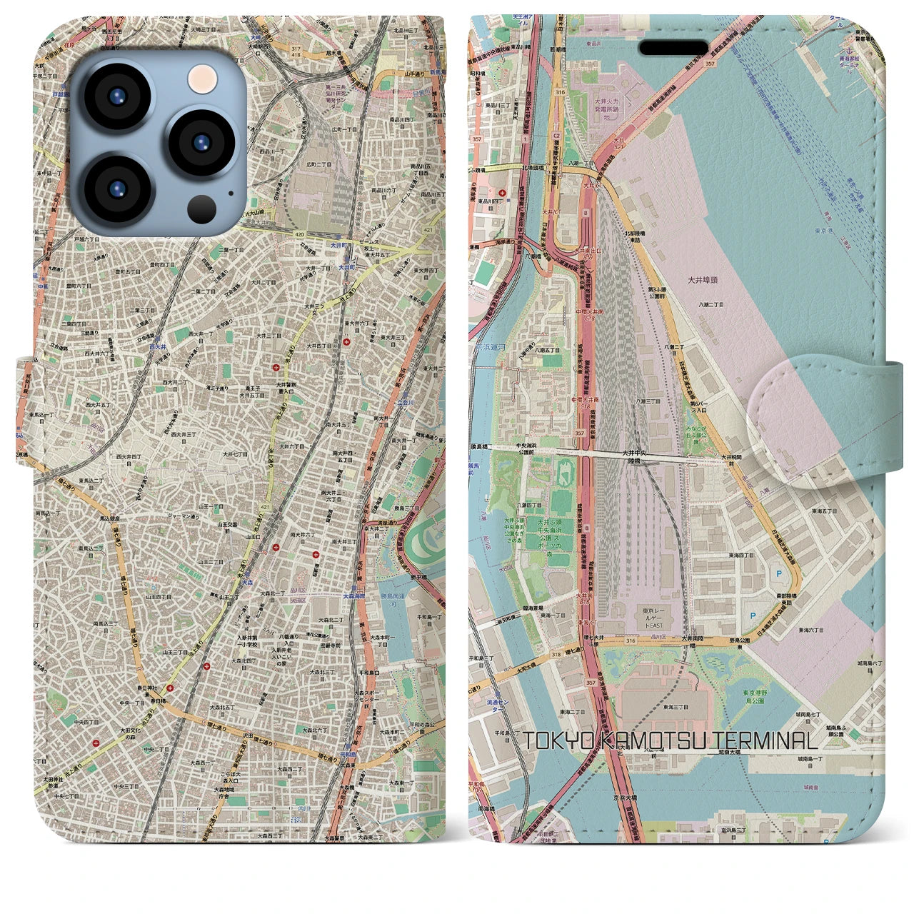 【東京貨物ターミナル(東京都)】地図柄iPhoneケース(手帳タイプ)ナチュラル・iPhone 13 Pro Max 用
