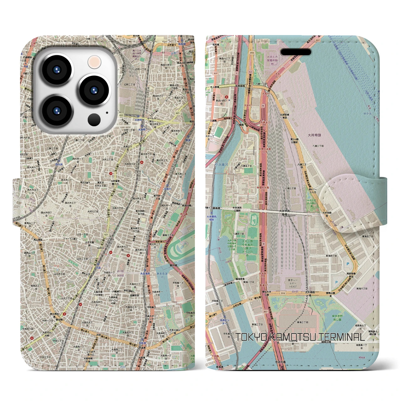 【東京貨物ターミナル(東京都)】地図柄iPhoneケース(手帳タイプ)ナチュラル・iPhone 13 Pro 用